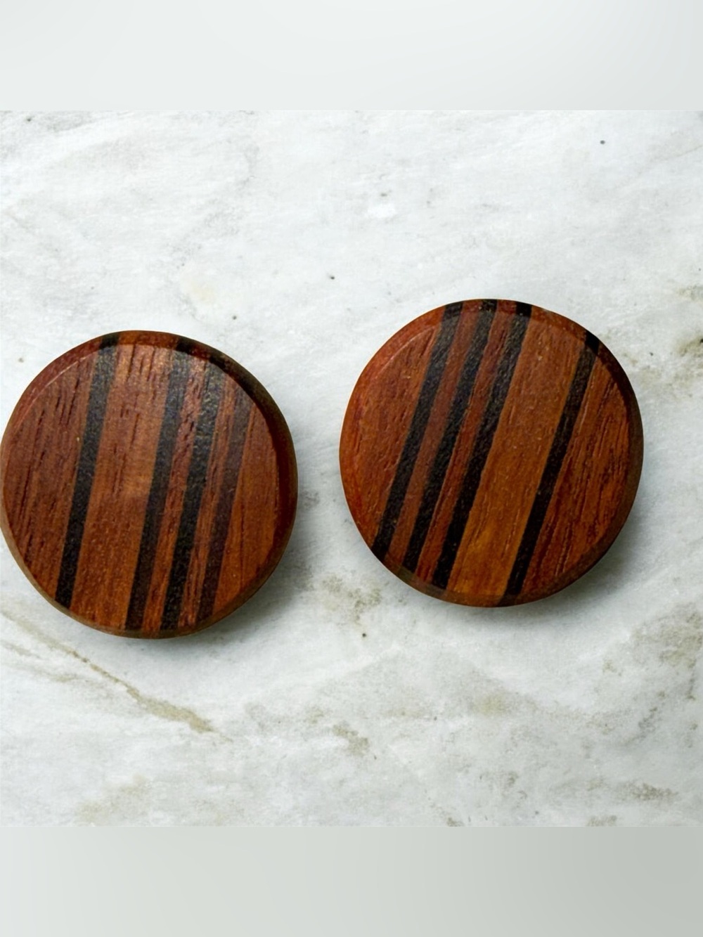 Vintage Wooden Round Stripe Earrings!
